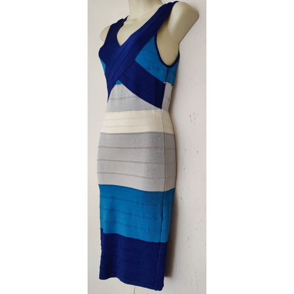 Vintage Venus Sleeveless Horizontal Striped Sweater Dress Blue Gray SZ SM - Picture 5 of 8